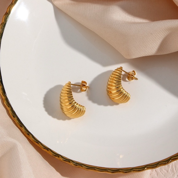 Gold Textured Everyday Earrings*Minimalist Jewelry*Waterproof and Sweatproof - Picture 7 of 8